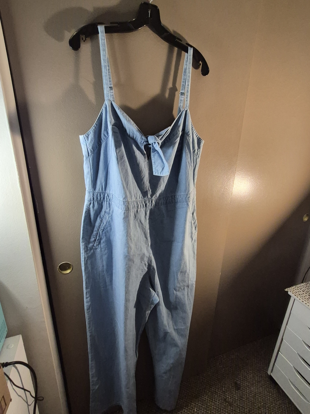 Forever 21 Light Blue Denim-Style Tie-Front Jumpsuit